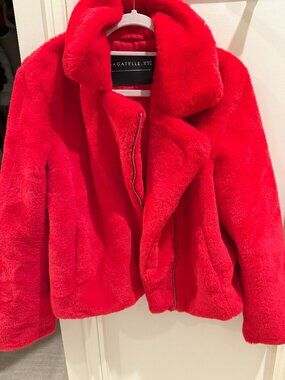Bagatelle NYC Red Faux Fur Cropped Jacket